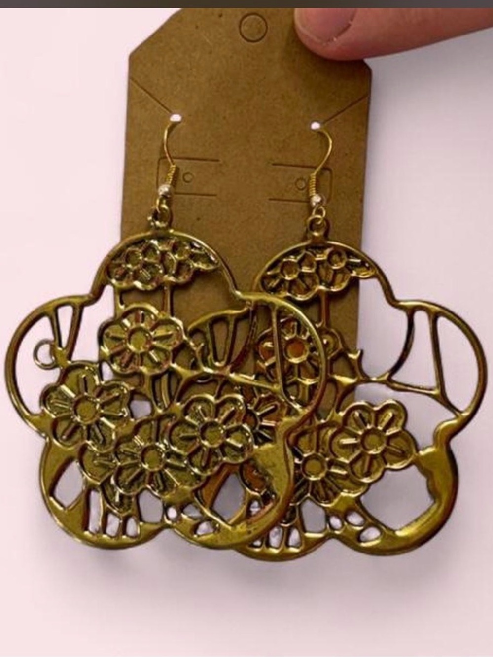 Delicate Floral Cutout Drop Earrings in Gold Tone